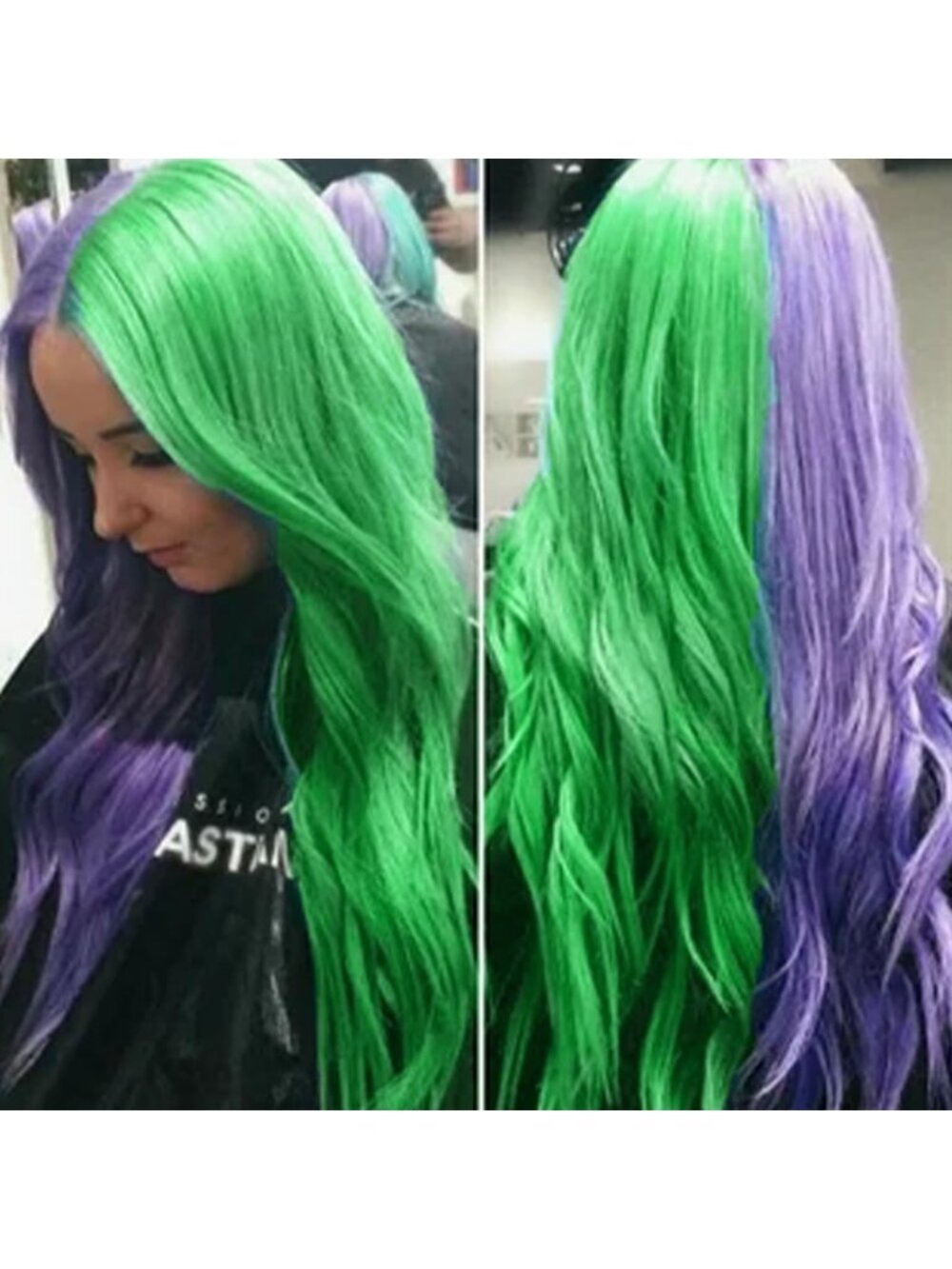 Women's Green Purple Middle Part Modern Heat Resistant Fiber Straight Long Wigs